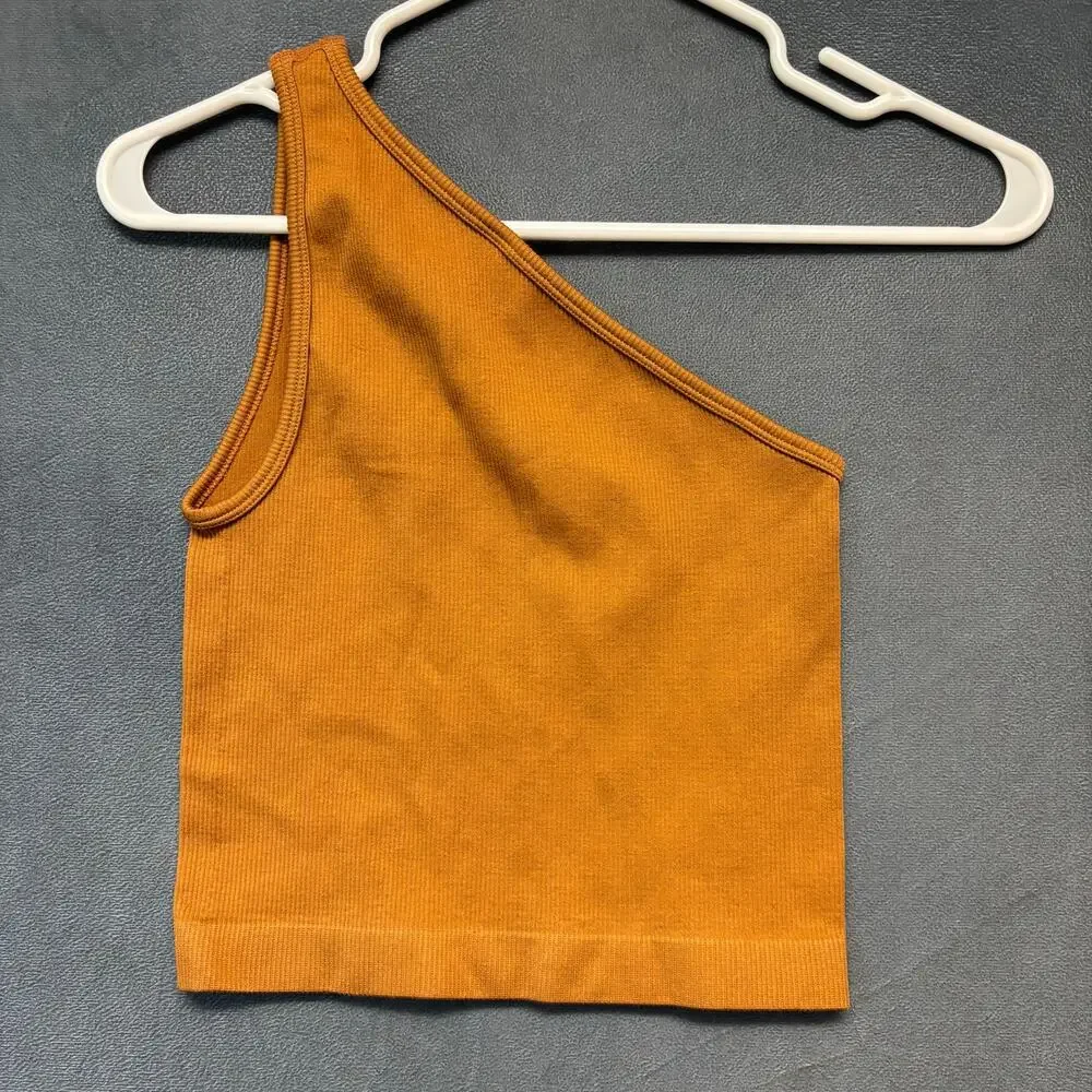A New Day One Shoulder Ribbed Tank Top Rust Brown Size Small Y2K Boho Cottage
